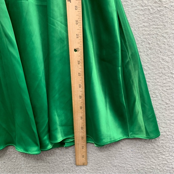 Akira NWT Women’s Satin Sleeveless Slip Mini Dress Tie Waist Dark Green Size XL - Picture 5 of 12